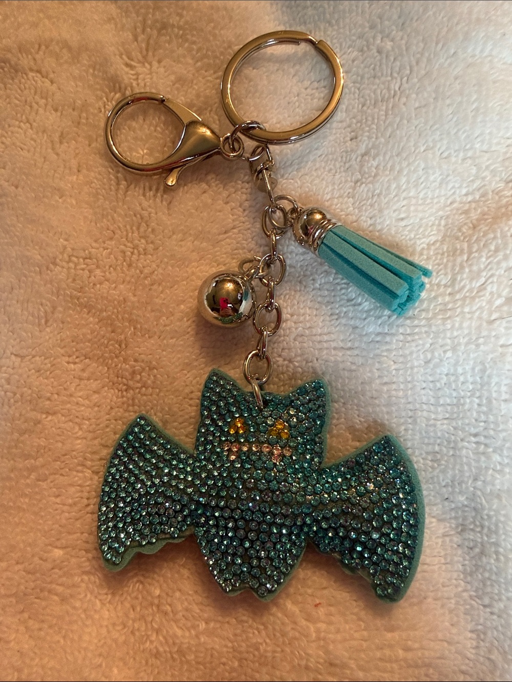 Rhinestone Teal Spooky Bat Keychain Bag Charm Halloween